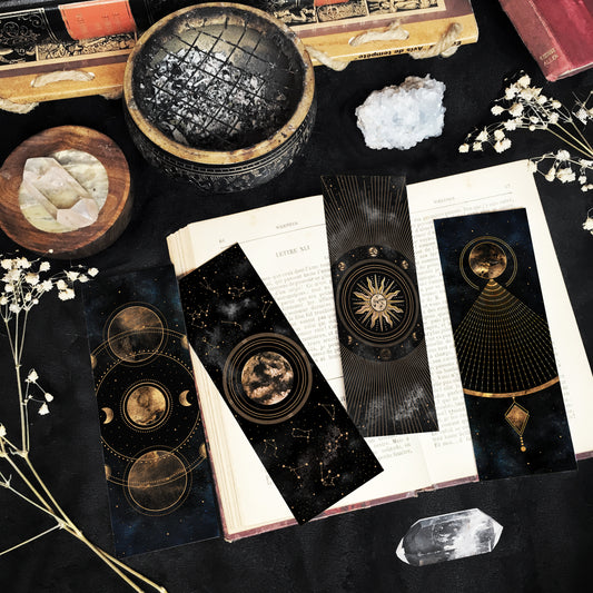 Marque Pages Célestes et witchy, Lunes Soleil Boule cristal