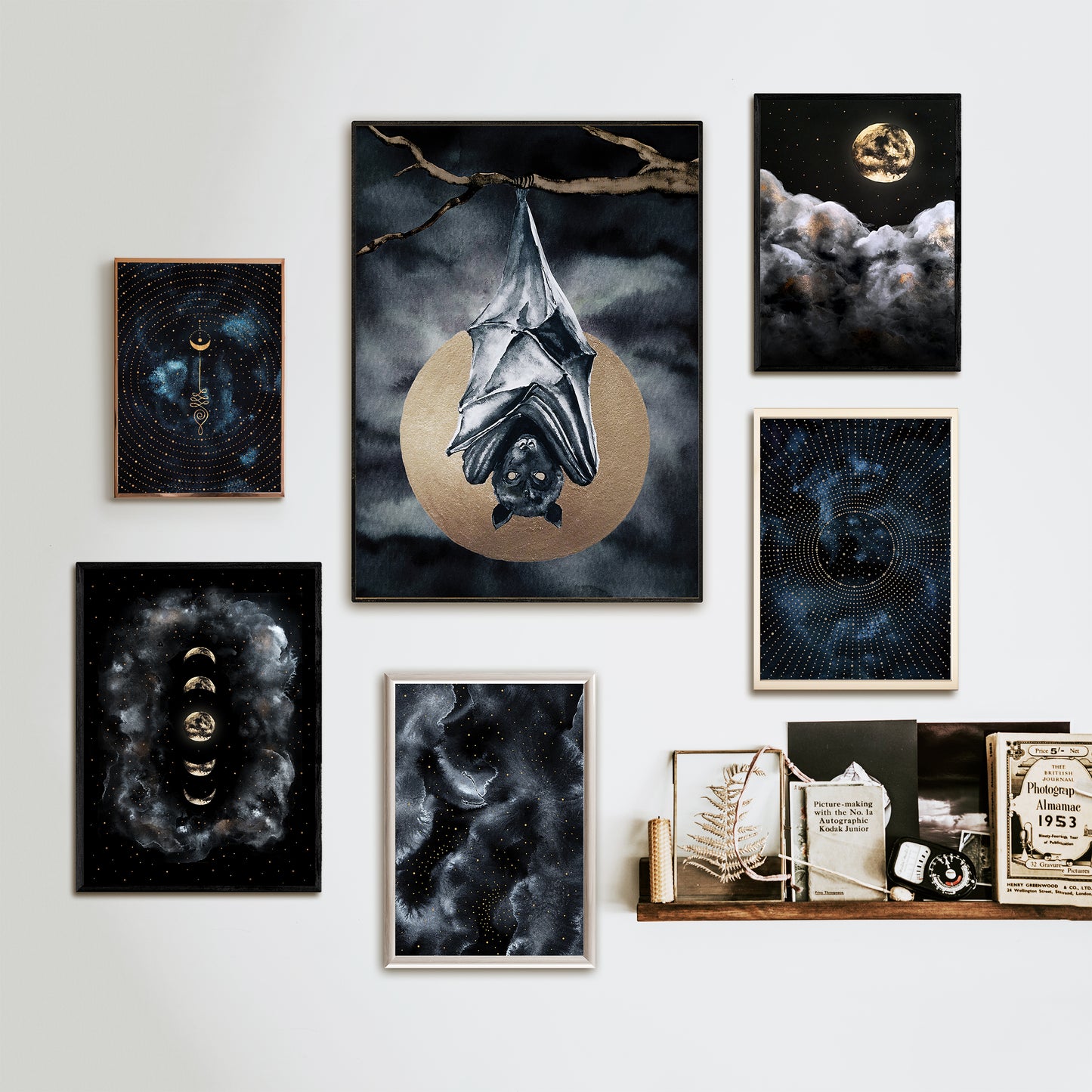 Affiche de Chauve-Souris et Pleine Lune Dorée