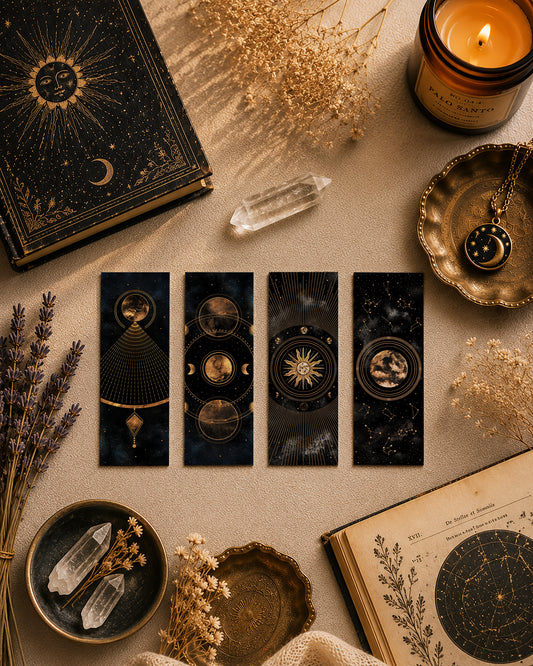 Marque Pages Célestes et witchy, Lunes Soleil Boule cristal