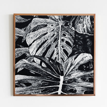 Affiche de plante Pothos, illustration botanique noir et or
