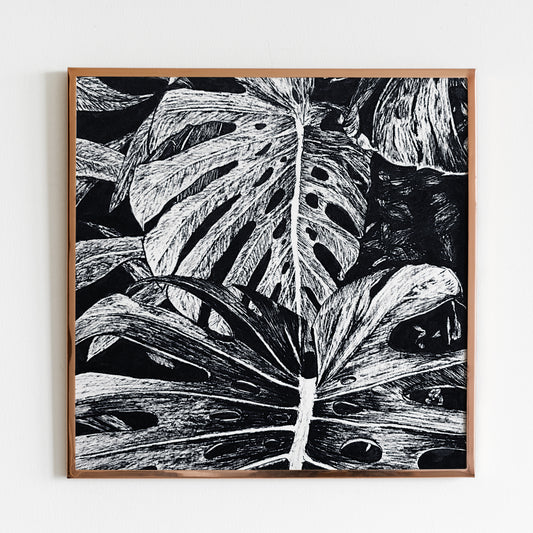 Affiche de plante Pothos, illustration botanique noir et or