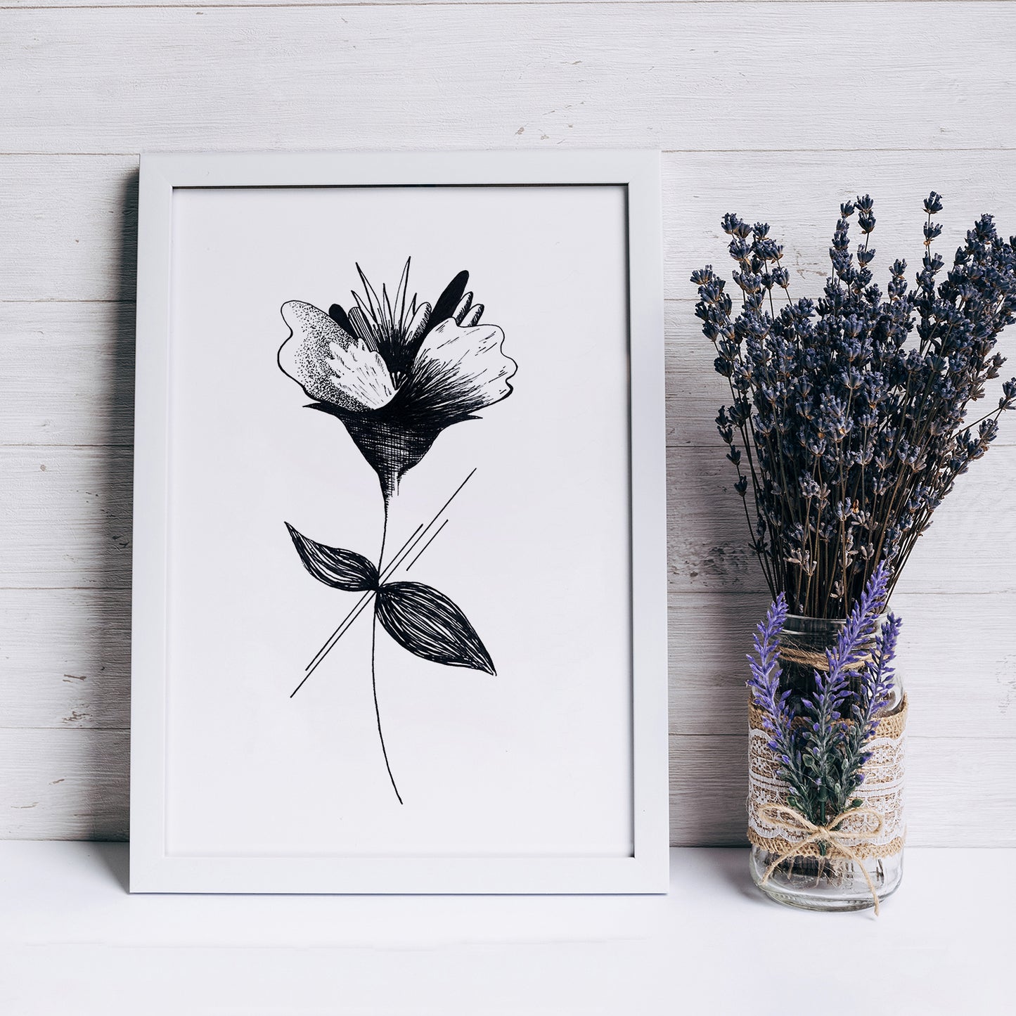 Affiche de fleurs abstraite 'Growth", art mural floral noir et blanc