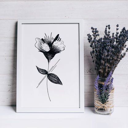 Affiche de fleurs abstraite 'Growth", art mural floral noir et blanc