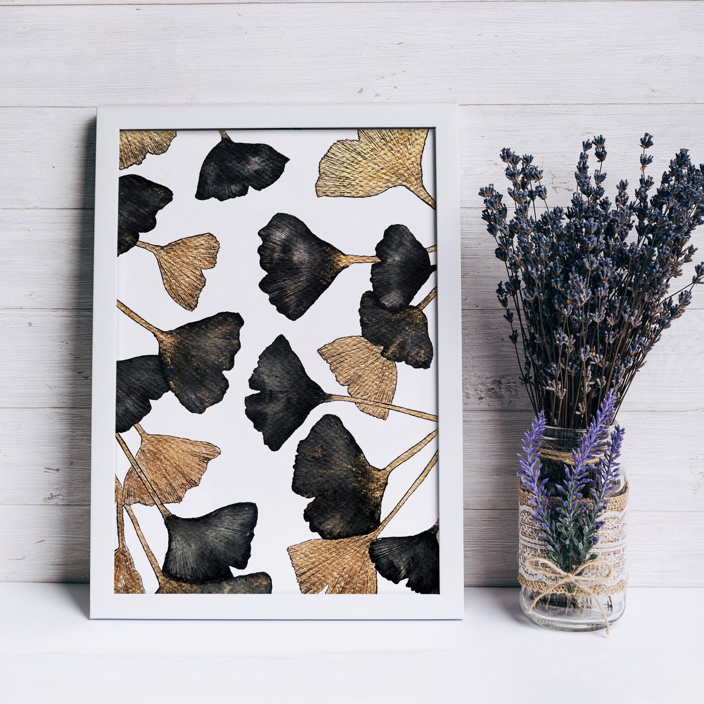 Affiche de Plante Ginkgo noir et or, illustration Botanique