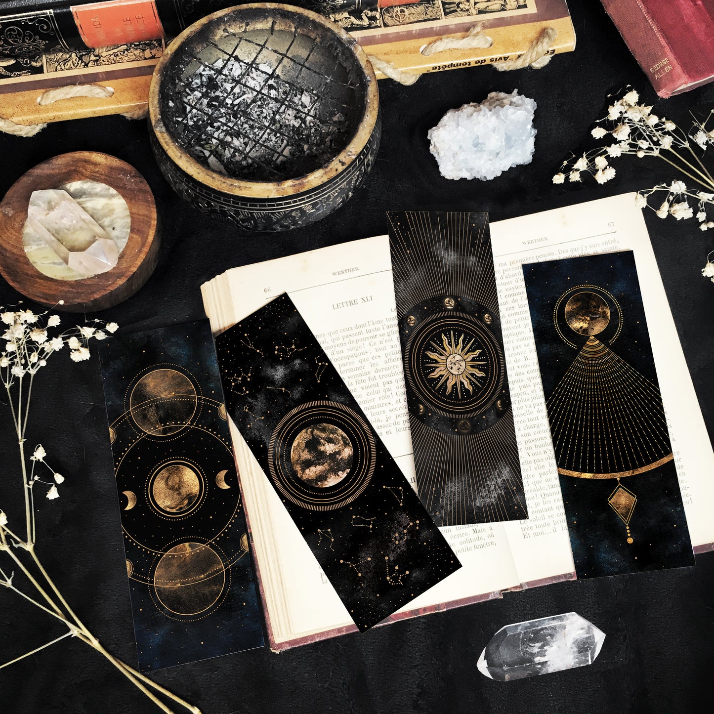 Marque Pages Célestes et witchy, Lunes Soleil Boule cristal