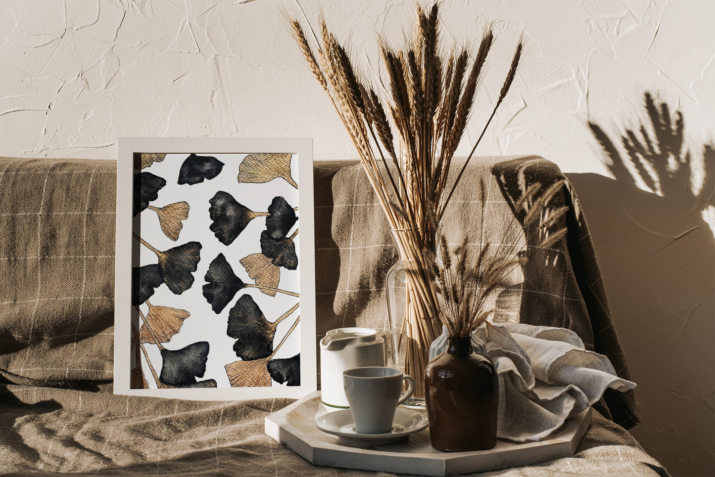 Affiche de Plante Ginkgo noir et or, illustration Botanique