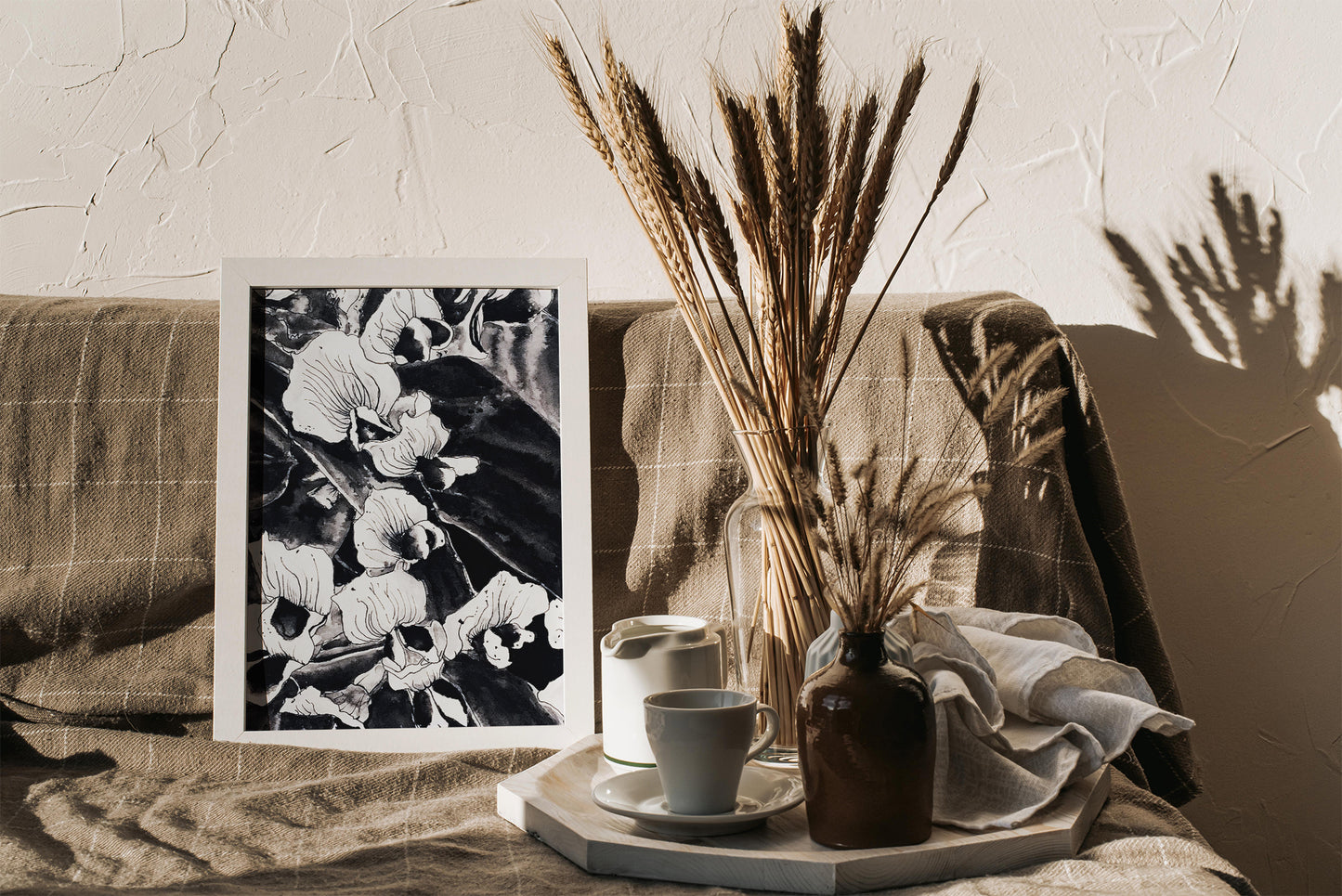 Affiche de fleurs orchidées sauvages, art mural floral noir et blanc