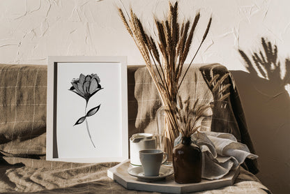 Affiche de fleurs abstraite "Embrace", art mural floral noir et blanc