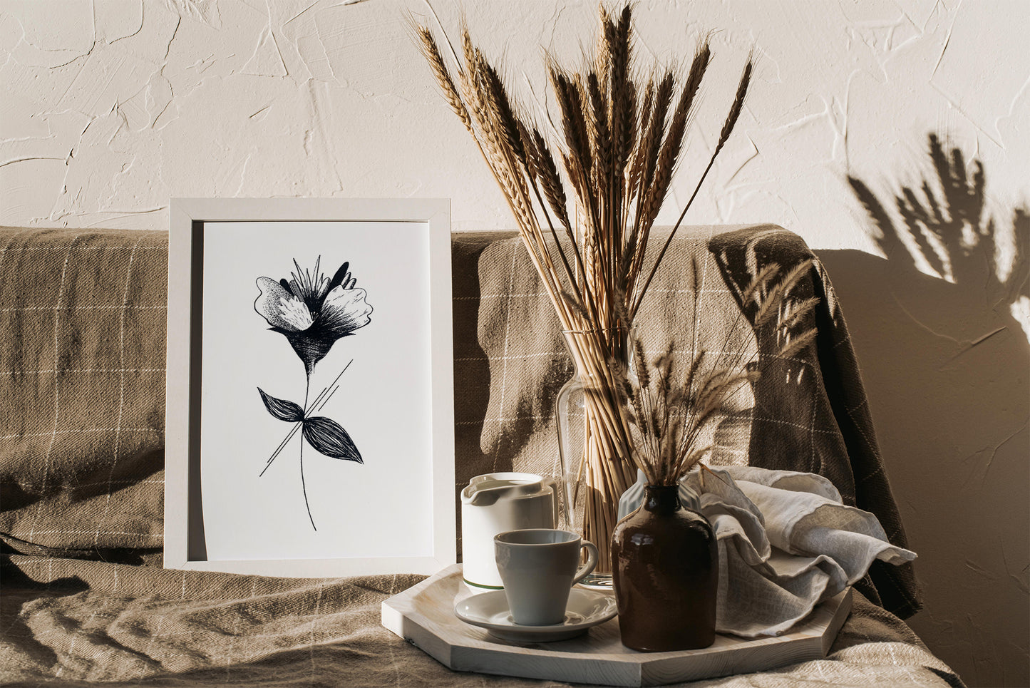 Affiche de fleurs abstraite 'Growth", art mural floral noir et blanc