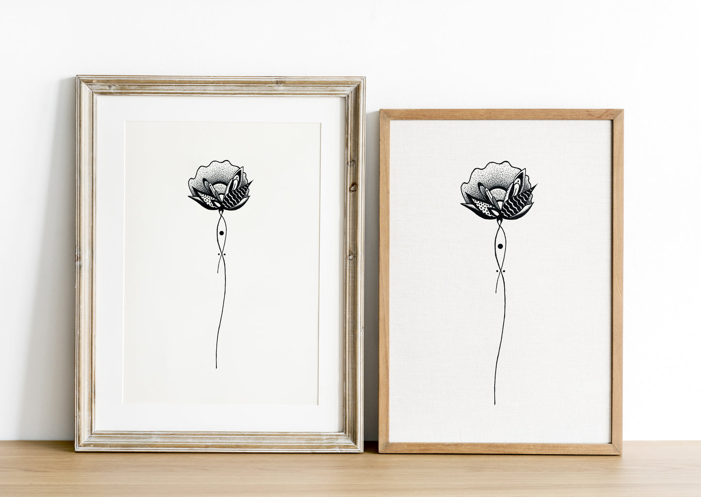 Affiche de fleurs abstraite "Harmony", art mural floral noir et blanc