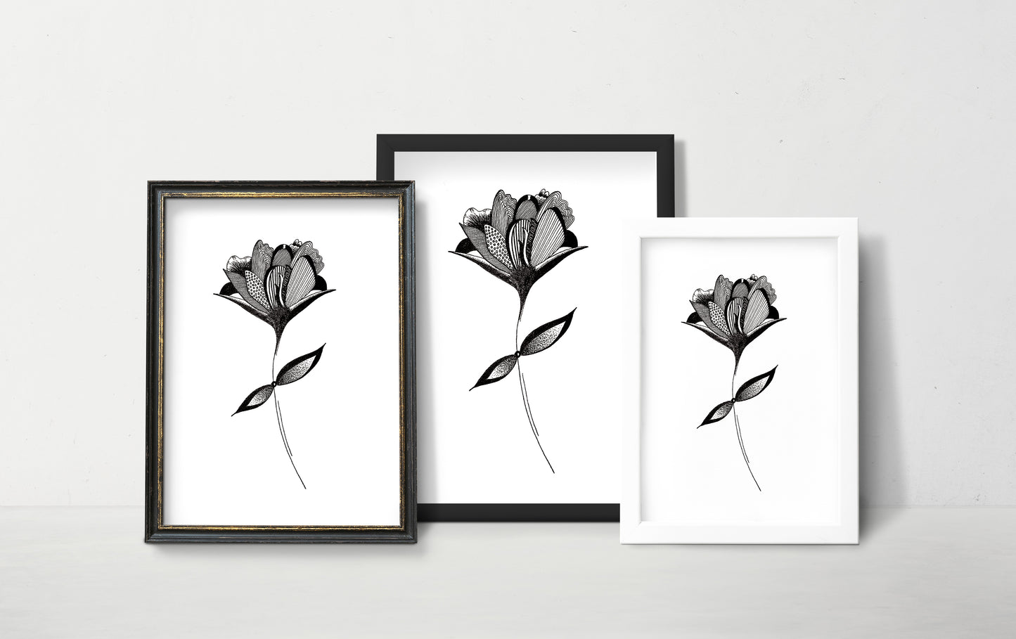 Affiche de fleurs abstraite "Embrace", art mural floral noir et blanc