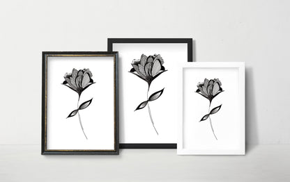 Affiche de fleurs abstraite "Embrace", art mural floral noir et blanc