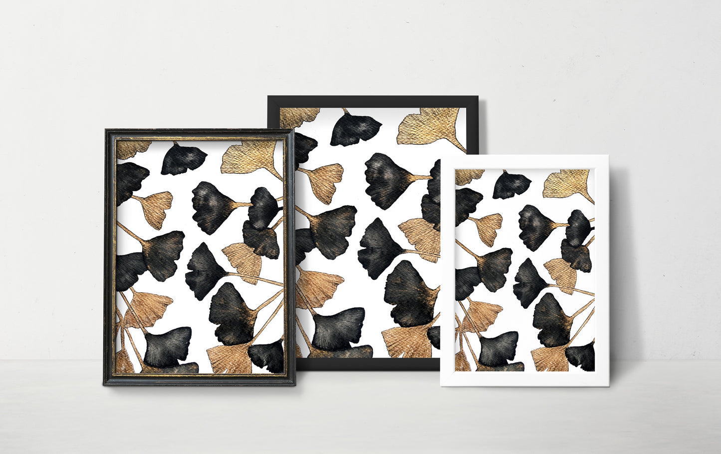 Affiche de Plante Ginkgo noir et or, illustration Botanique