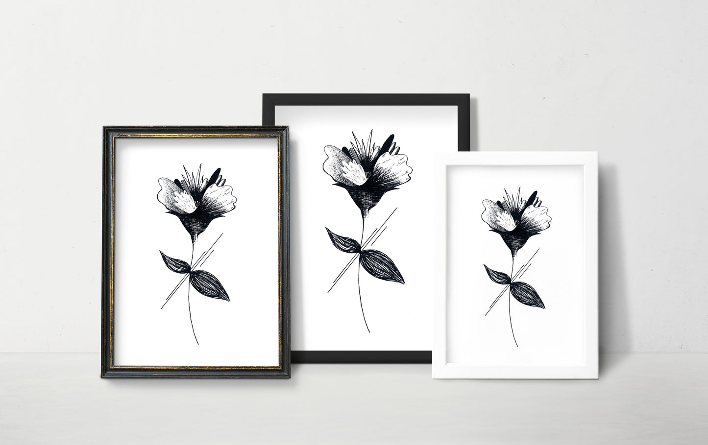 Affiche de fleurs abstraite 'Growth", art mural floral noir et blanc