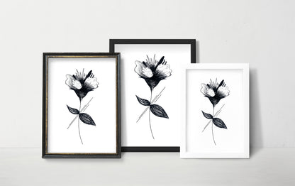 Affiche de fleurs abstraite 'Growth", art mural floral noir et blanc
