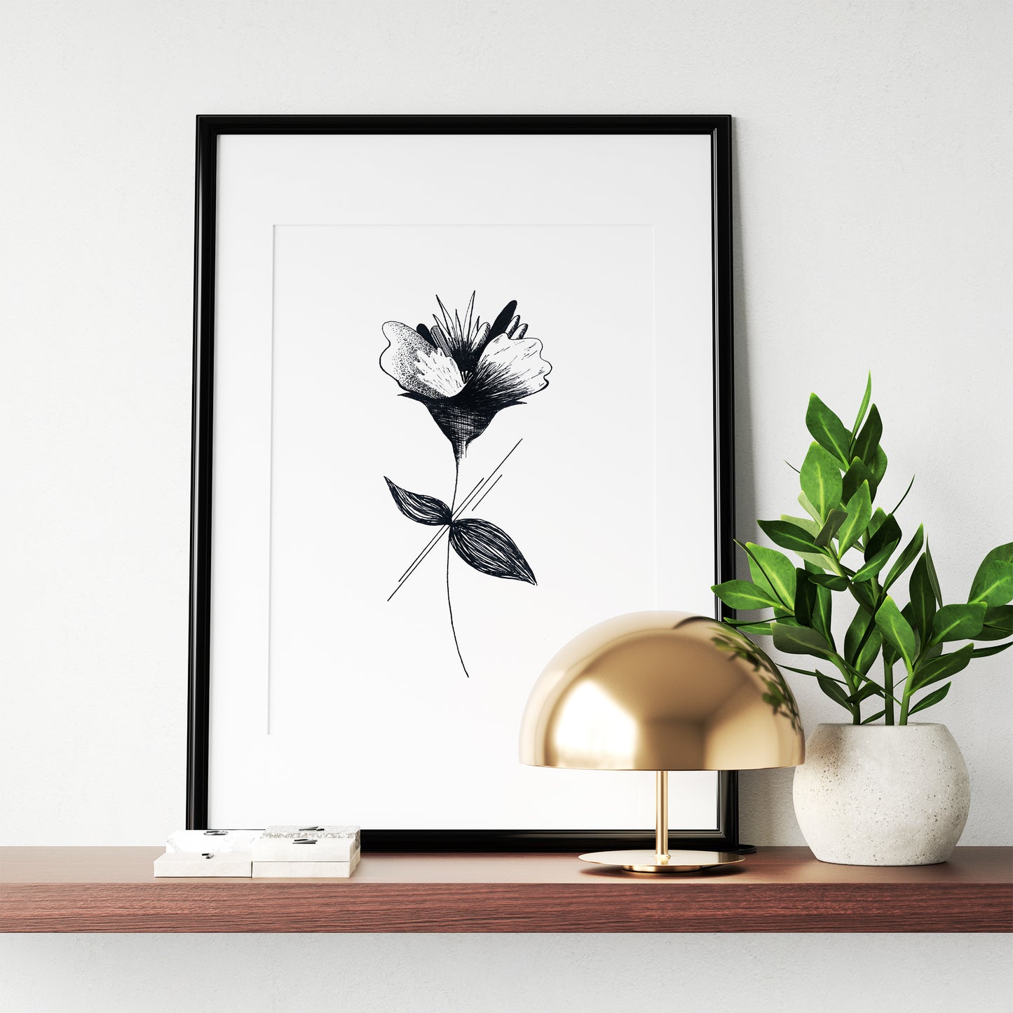 Affiche de fleurs abstraite 'Growth", art mural floral noir et blanc
