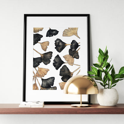 Affiche de Plante Ginkgo noir et or, illustration Botanique