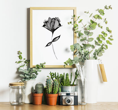 Affiche de fleurs abstraite "Embrace", art mural floral noir et blanc