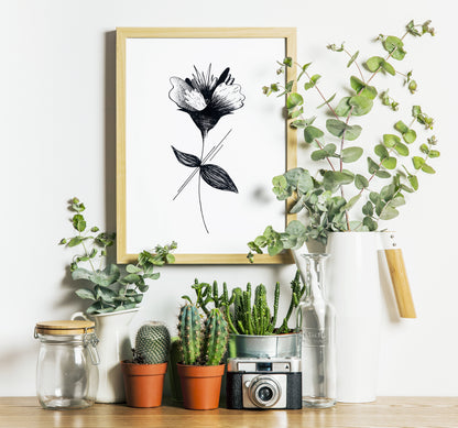 Affiche de fleurs abstraite 'Growth", art mural floral noir et blanc