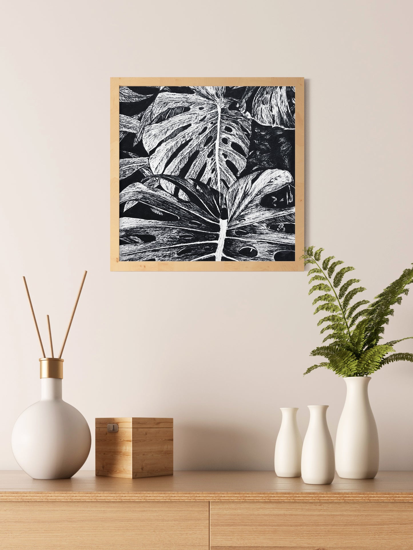 Affiche de plante Pothos, illustration botanique noir et or