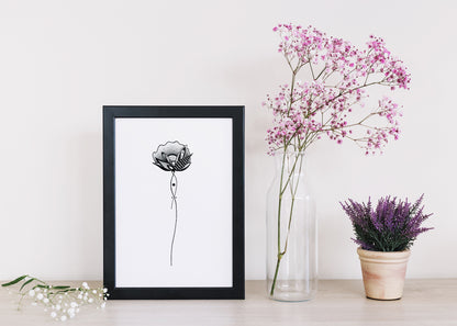 Affiche de fleurs abstraite "Harmony", art mural floral noir et blanc