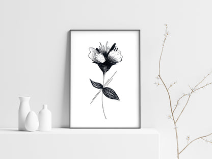 Affiche de fleurs abstraite 'Growth", art mural floral noir et blanc