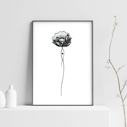 Affiche de fleurs abstraite "Harmony", art mural floral noir et blanc