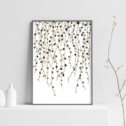Affiche de plante Chaîne de perles, illustration botanique noir et or