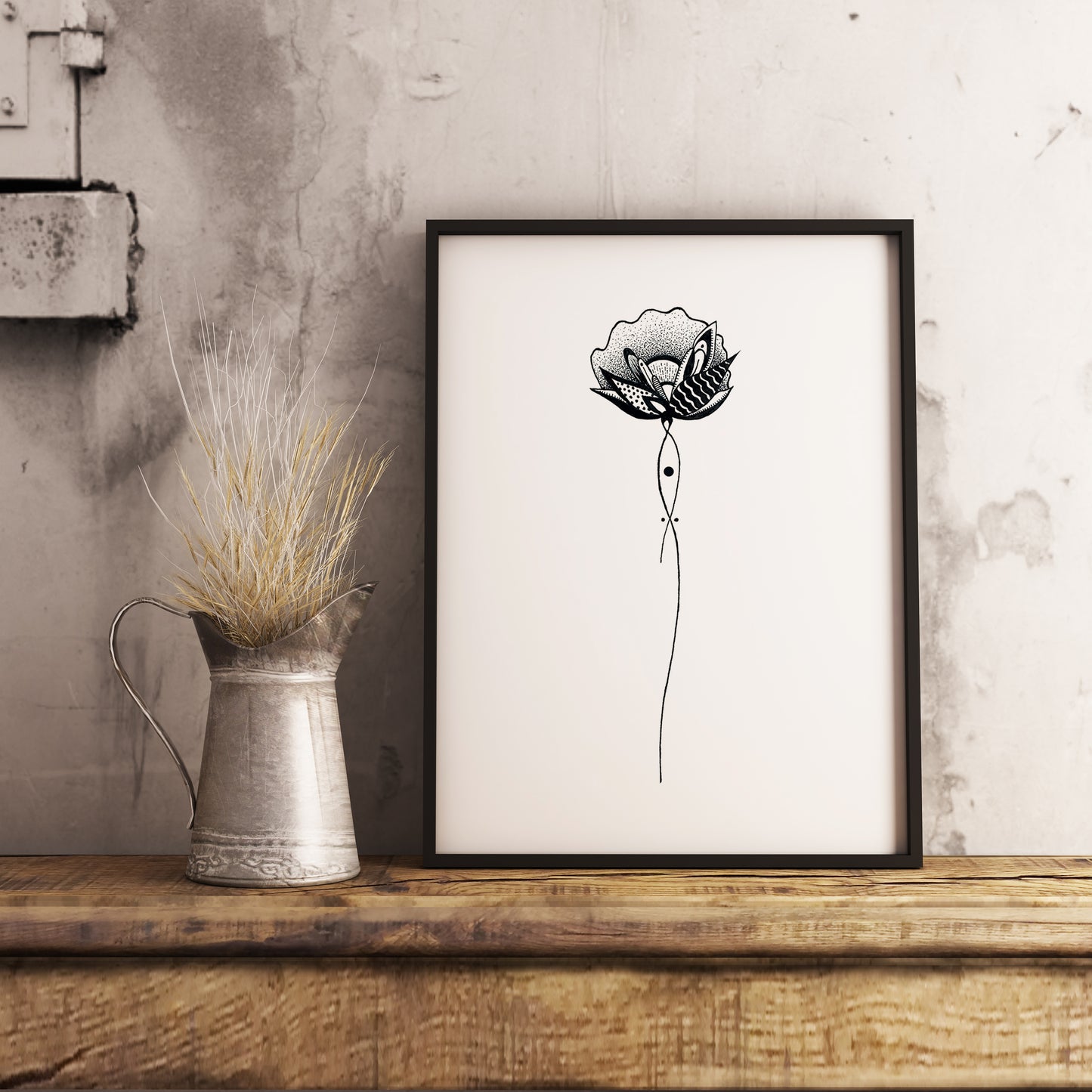 Affiche de fleurs abstraite "Harmony", art mural floral noir et blanc