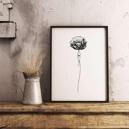 Affiche de fleurs abstraite "Harmony", art mural floral noir et blanc