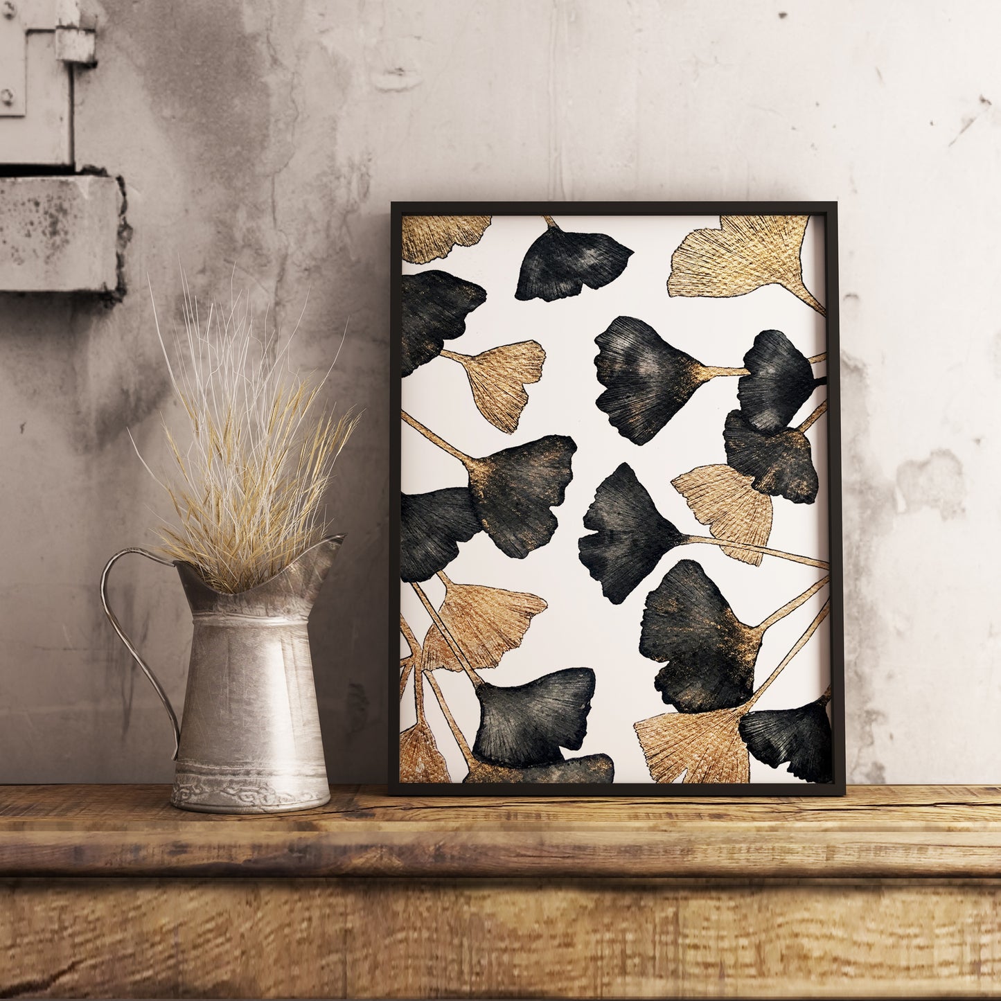 Affiche de Plante Ginkgo noir et or, illustration Botanique