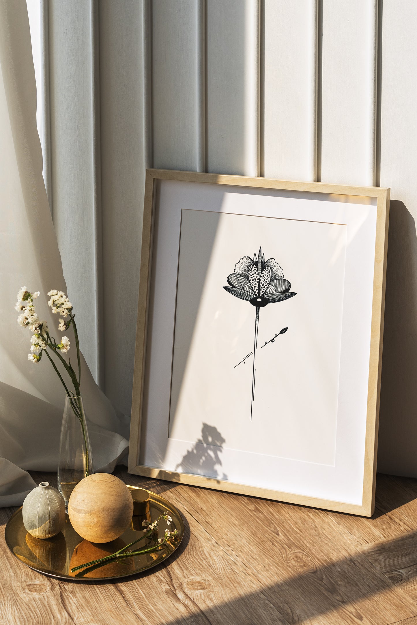 Affiche de fleur abstraite "Rejoice", art mural floral noir et blanc