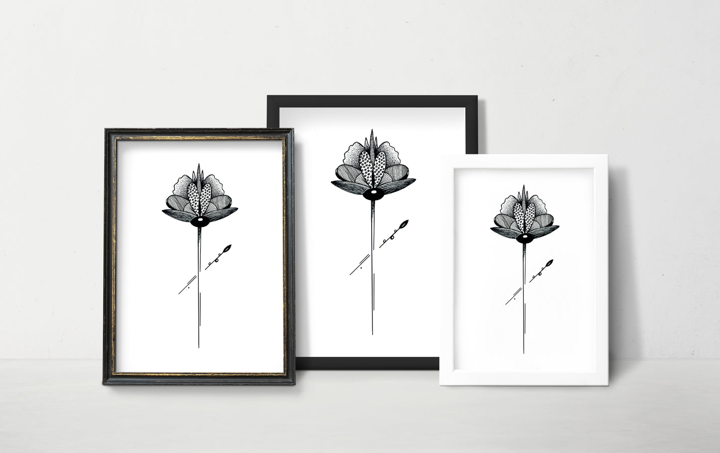 Affiche de fleur abstraite "Rejoice", art mural floral noir et blanc