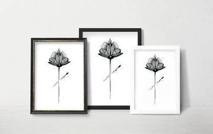 Affiche de fleur abstraite "Rejoice", art mural floral noir et blanc