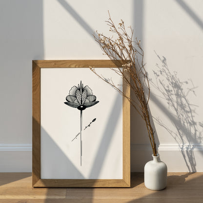 Affiche de fleur abstraite "Rejoice", art mural floral noir et blanc