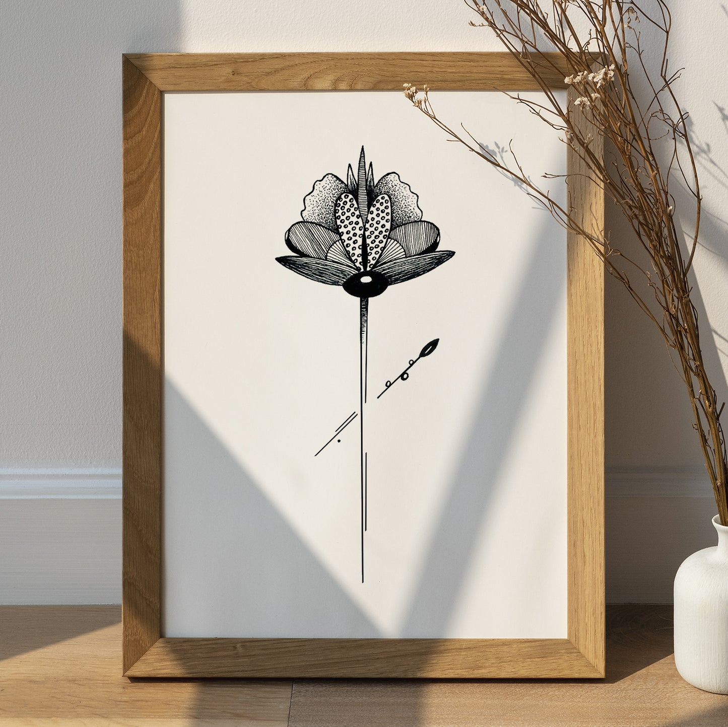 Affiche de fleur abstraite "Rejoice", art mural floral noir et blanc