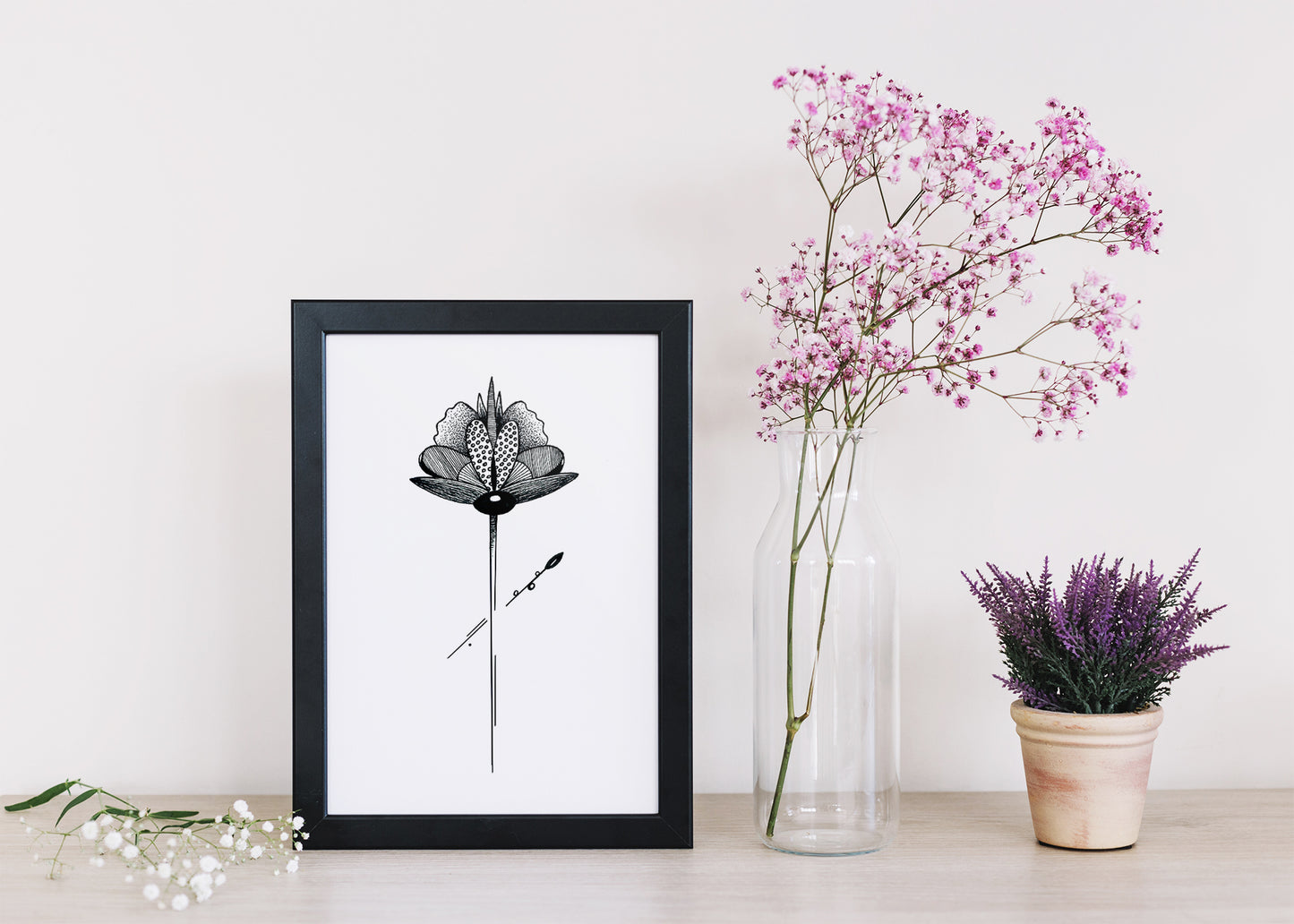Affiche de fleur abstraite "Rejoice", art mural floral noir et blanc