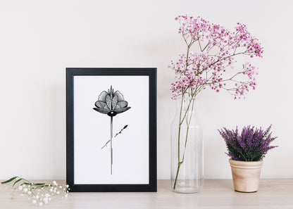Affiche de fleur abstraite "Rejoice", art mural floral noir et blanc