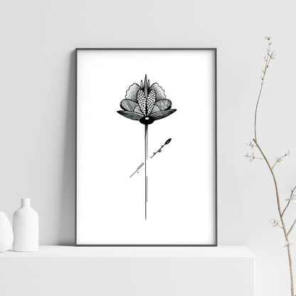 Affiche de fleur abstraite "Rejoice", art mural floral noir et blanc