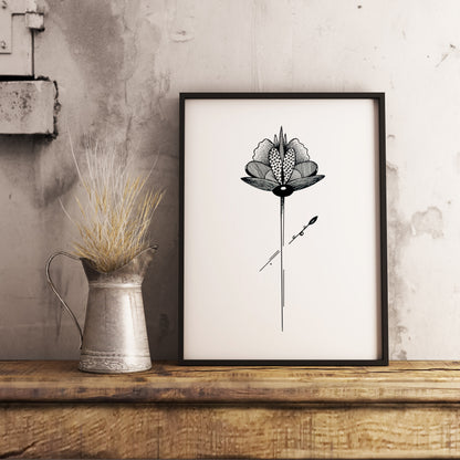 Affiche de fleur abstraite "Rejoice", art mural floral noir et blanc