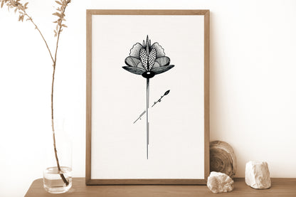 Affiche de fleur abstraite "Rejoice", art mural floral noir et blanc