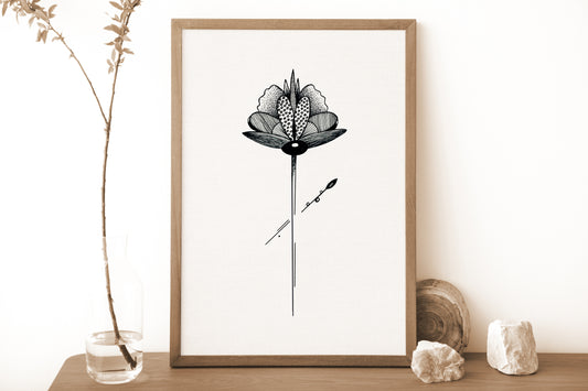 Affiche de fleur abstraite "Rejoice", art mural floral noir et blanc