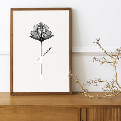 Affiche de fleur abstraite "Rejoice", art mural floral noir et blanc
