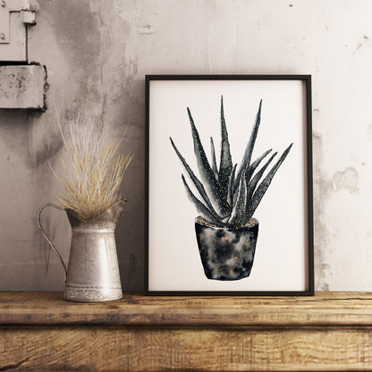 Affiche de plante Chaîne de coeurs, illustration botanique noir et or