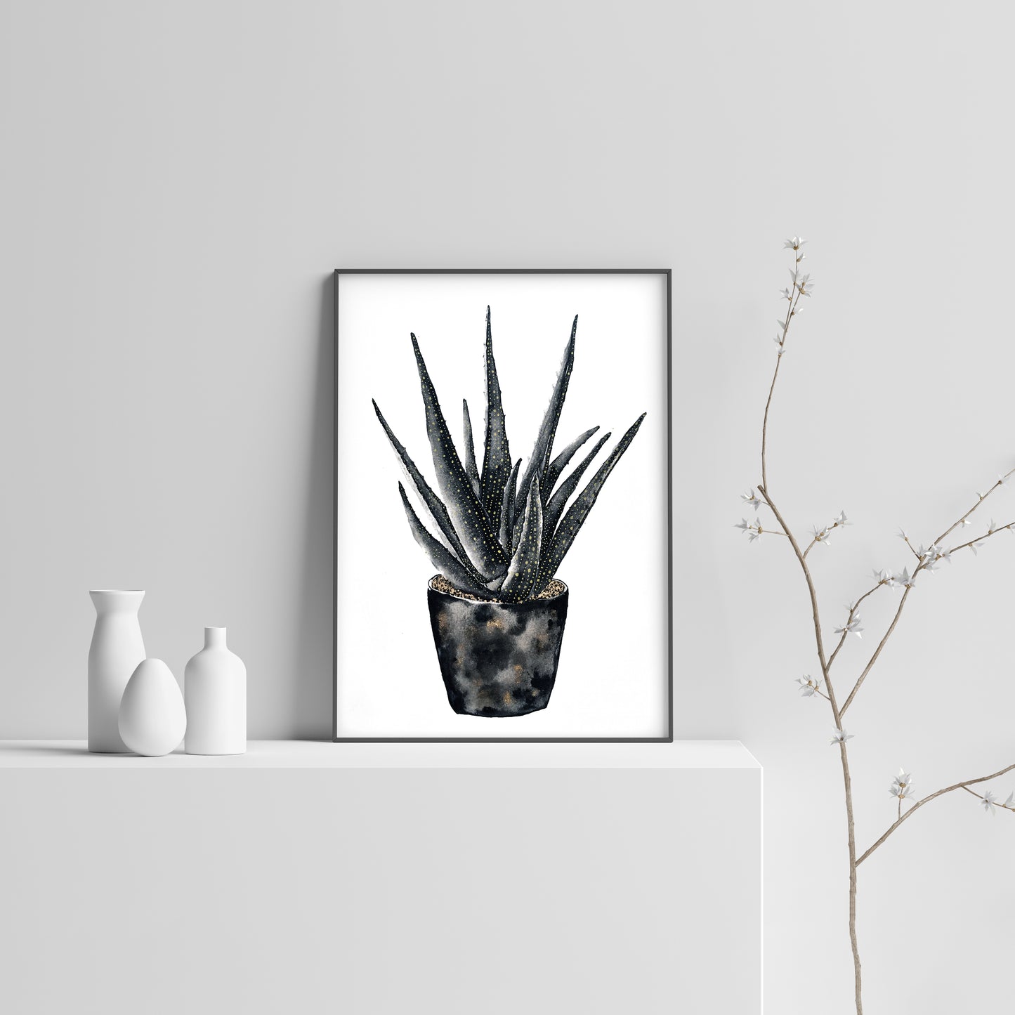 Affiche de plante Chaîne de coeurs, illustration botanique noir et or