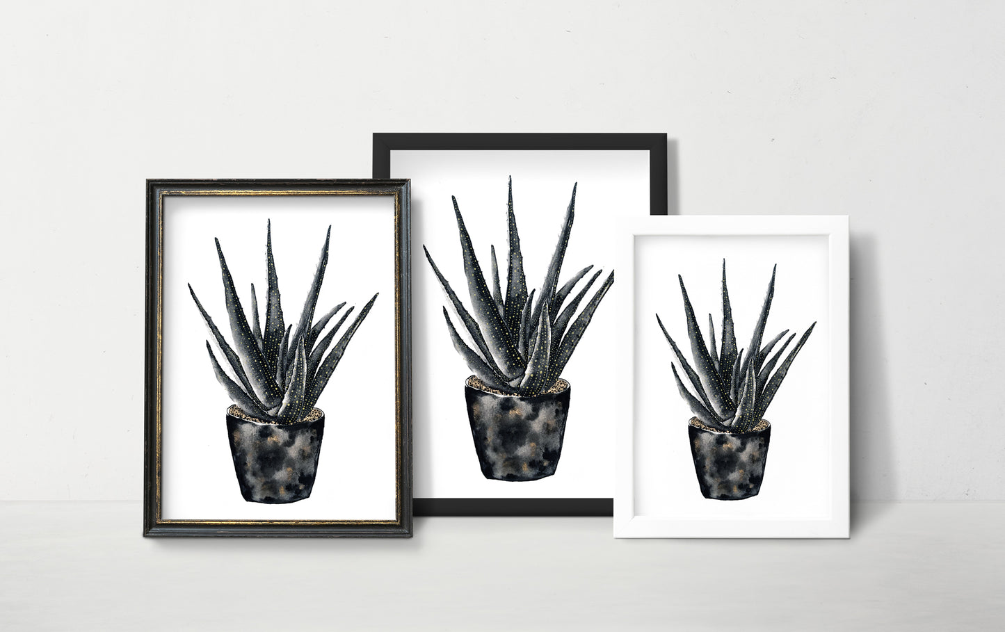 Affiche de plante Chaîne de coeurs, illustration botanique noir et or