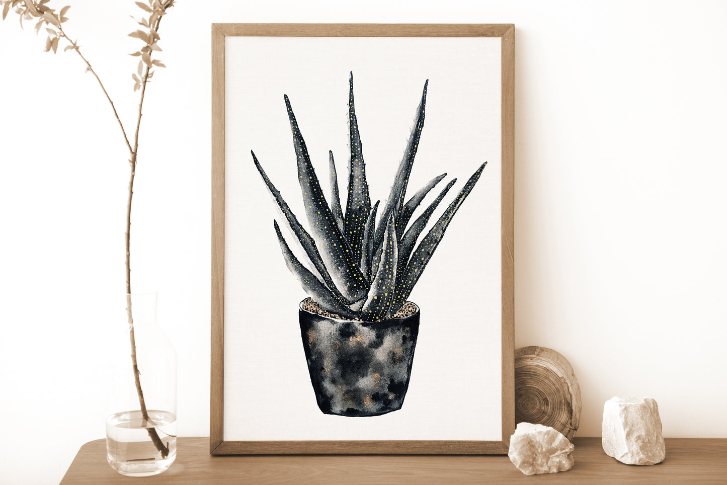 Affiche de plante Chaîne de coeurs, illustration botanique noir et or
