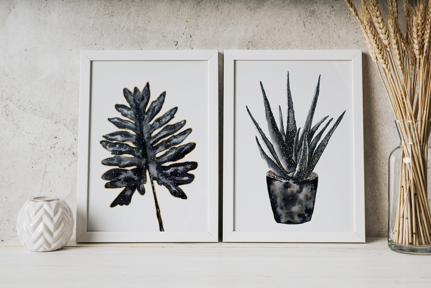 Affiche de plante Chaîne de coeurs, illustration botanique noir et or