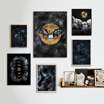 Affiche de Chauve-Souris et Lune Dorée