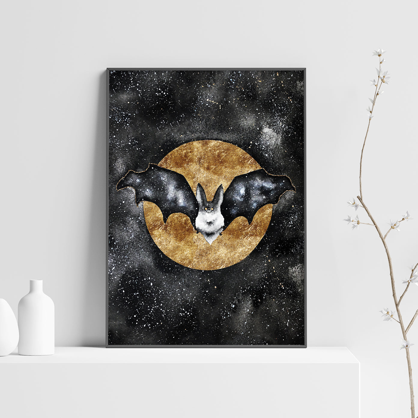 Affiche de Chauve-Souris et Lune Dorée